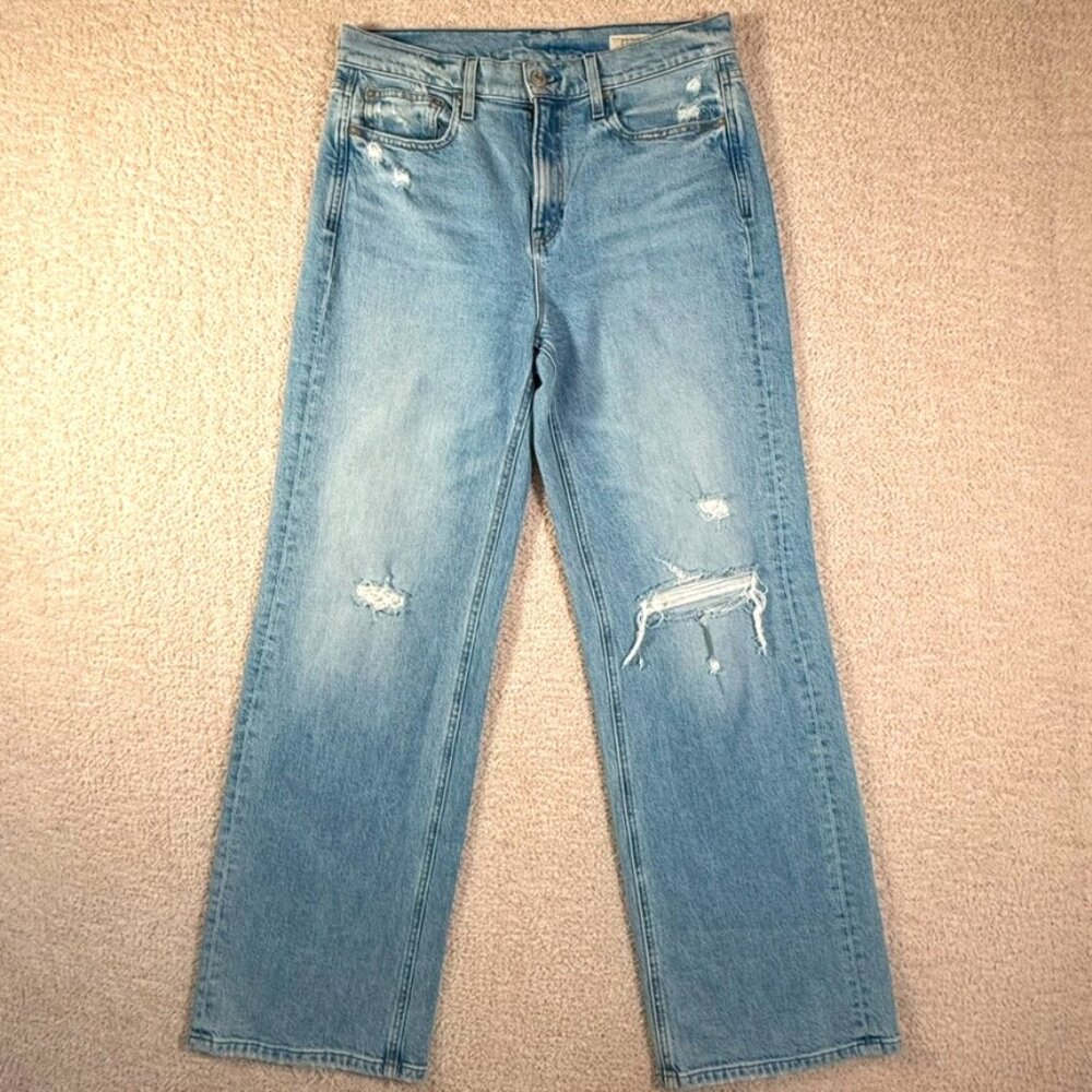 AYR Womens Secret Sauce Comfort Wide Leg Stretch Jean Sz 30 Blue Boho Distressed